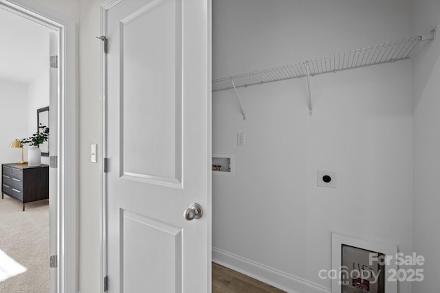 3225 Drift St Unit 63End, Charlotte, NC 28278 - laundry room featuring electric dryer hookup, hookup for a washing machine, baseboards, and wood finished floors