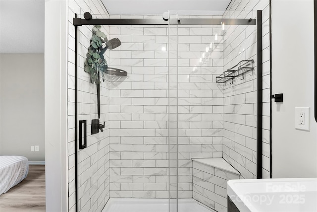 103A N Tracy St, Kings Mountain, NC 28086 - ensuite bathroom with a shower stall and wood finished floors