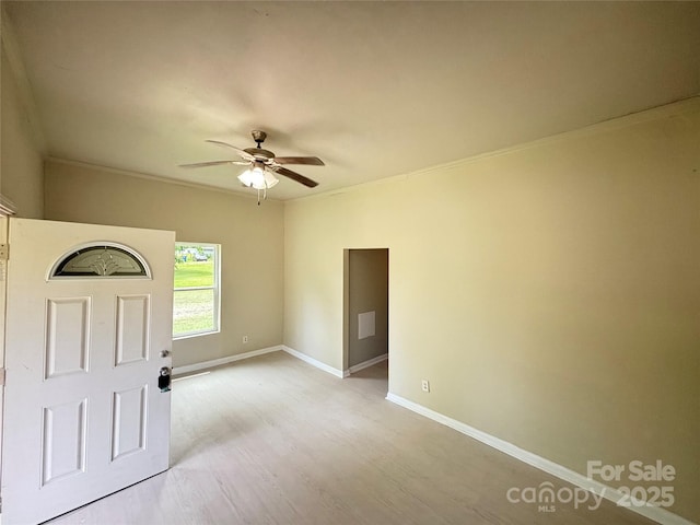 502 E Main St, Cleveland, NC 27013 - entrance foyer with a ceiling fan, light wood-type flooring, baseboards, and ornamental molding
