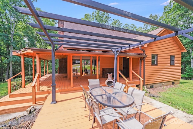6350 Mount Pleasant Rd S, Concord, NC 28025 - deck with a pergola, outdoor dining area, and a lawn