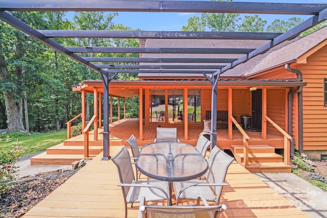 6350 Mount Pleasant Rd S, Concord, NC 28025 - wooden terrace with a pergola and outdoor dining area