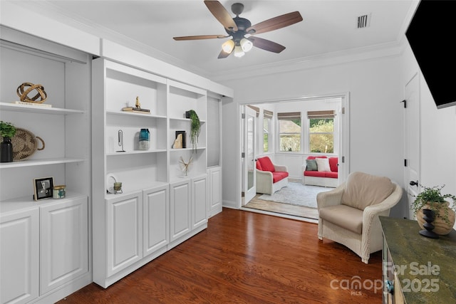 4500 Carrington Dr, Lancaster, SC 29720 - sitting room featuring ceiling fan, ornamental molding, and dark wood-style floors