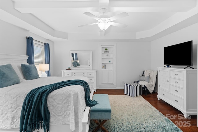 4500 Carrington Dr, Lancaster, SC 29720 - bedroom with dark wood finished floors, ceiling fan, and a raised ceiling