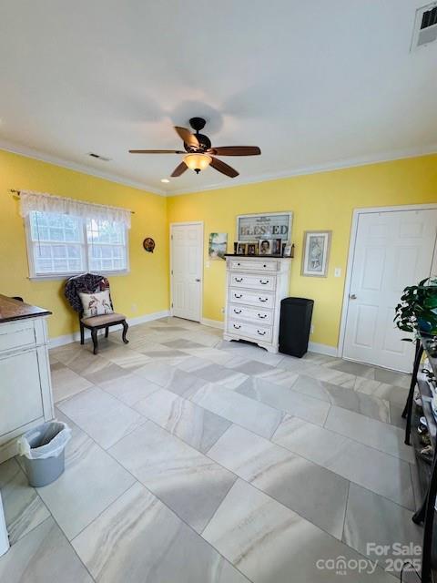 111 Brookview Dr, Shelby, NC 28152 - sitting room with crown molding, ceiling fan, and baseboards