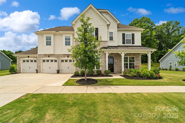 433 Sinaloa St, Waxhaw, NC 28173 - craftsman-style house with concrete driveway, a front yard, and stone siding