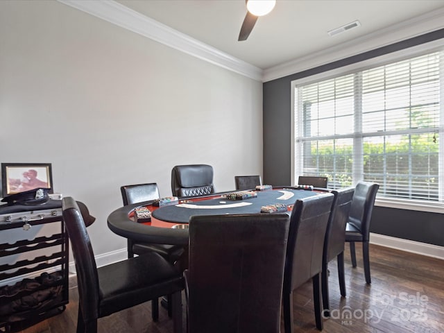 1810 Kerwick Ct, Lancaster, SC 29720 - dining space with plenty of natural light, baseboards, ornamental molding, ceiling fan, and wood finished floors