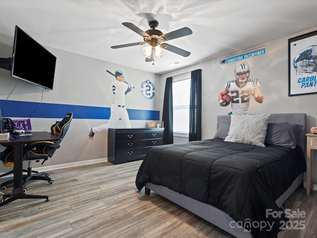 1810 Kerwick Ct, Lancaster, SC 29720 - bedroom with light wood finished floors, a ceiling fan, baseboards, and a desk