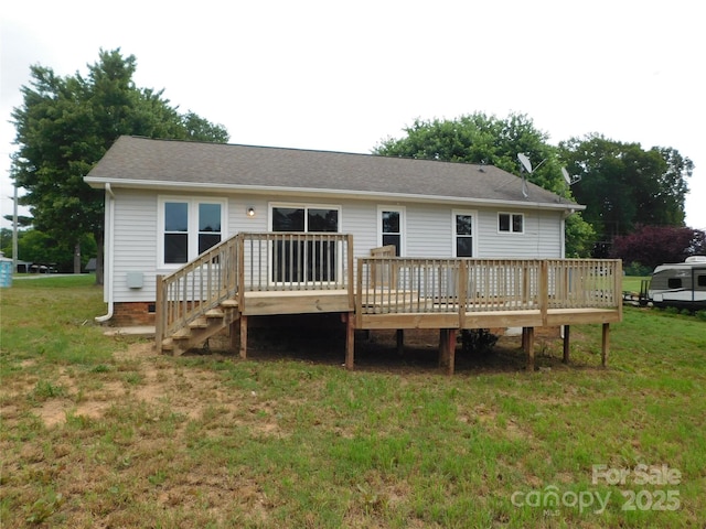 3001 Austin Chaney Rd, Monroe, NC 28110 - back of house featuring a deck, a yard, and a shingled roof
