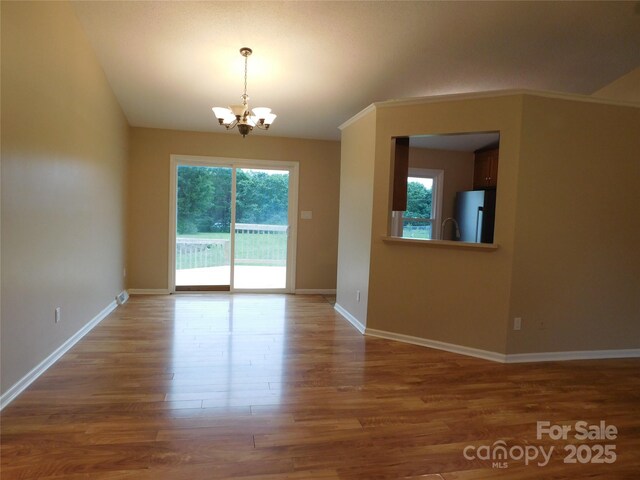 3001 Austin Chaney Rd, Monroe, NC 28110 - spare room featuring healthy amount of natural light, a chandelier, wood finished floors, and baseboards