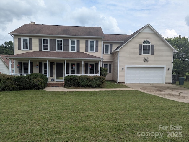 936 New Camp Creek Church Rd Unit 11, Kings Mountain, NC 28086 - colonial-style house with an attached garage, a porch, driveway, a chimney, and a front lawn