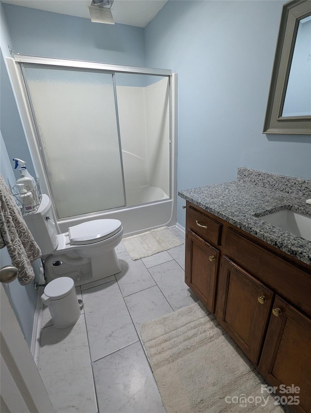 936 New Camp Creek Church Rd Unit 11, Kings Mountain, NC 28086 - bathroom with toilet, marble finish flooring, vanity, and shower / bath combination with glass door