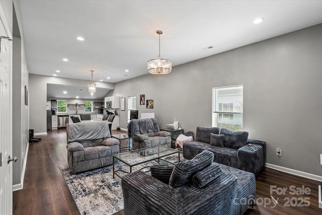 85 Ruritan Park Rd, Stony Point, NC 28678 - living room with recessed lighting, dark wood-style flooring, and baseboards