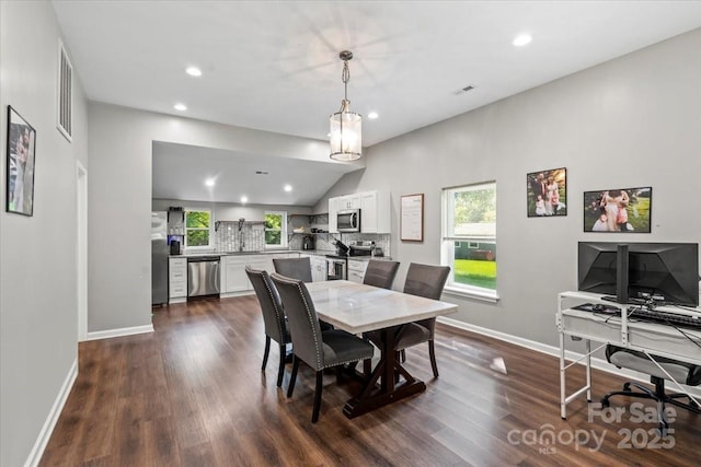 85 Ruritan Park Rd, Stony Point, NC 28678 - dining room featuring recessed lighting, dark wood finished floors, baseboards, and an office area