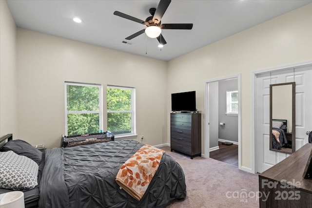 85 Ruritan Park Rd, Stony Point, NC 28678 - carpeted bedroom with baseboards, recessed lighting, and ceiling fan