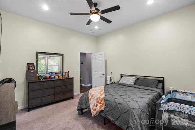 85 Ruritan Park Rd, Stony Point, NC 28678 - bedroom featuring recessed lighting, light colored carpet, a ceiling fan, and baseboards