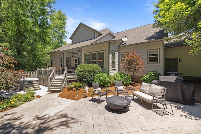3009 Botetourt Ct, Weddington, NC 28104 - view of patio with a wooden deck, an outdoor living space, and a ceiling fan