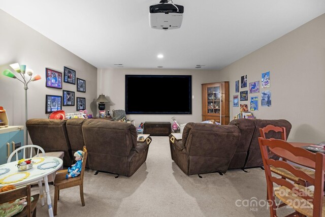 3009 Botetourt Ct, Weddington, NC 28104 - cinema room featuring light colored carpet and recessed lighting