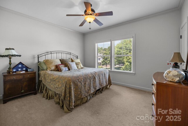 3009 Botetourt Ct, Weddington, NC 28104 - bedroom with carpet, ornamental molding, and a ceiling fan
