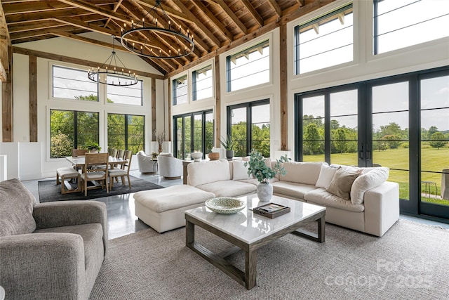 30 Greene Ln, Fletcher, NC 28732 - sunroom / solarium featuring healthy amount of natural light, a chandelier, french doors, and lofted ceiling