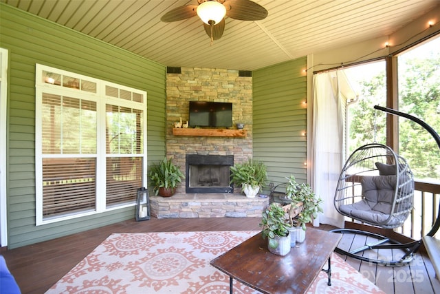 114 Wingard Rd, Concord, NC 28025 - view of patio with an outdoor stone fireplace and ceiling fan