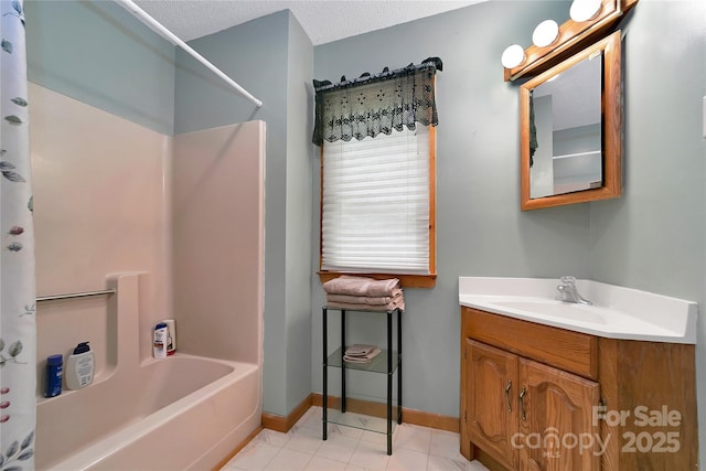 261 Franks Cove Rd, Brevard, NC 28712 - full bath featuring vanity, shower / tub combo, tile patterned floors, and baseboards