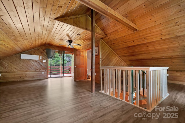 261 Franks Cove Rd, Brevard, NC 28712 - bonus room with wooden walls, wood ceiling, wood finished floors, and a wall mounted air conditioner