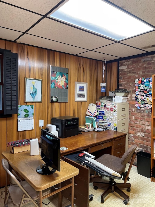5806 Whitingham Dr, Charlotte, NC 28215 - office area with a drop ceiling and wood walls