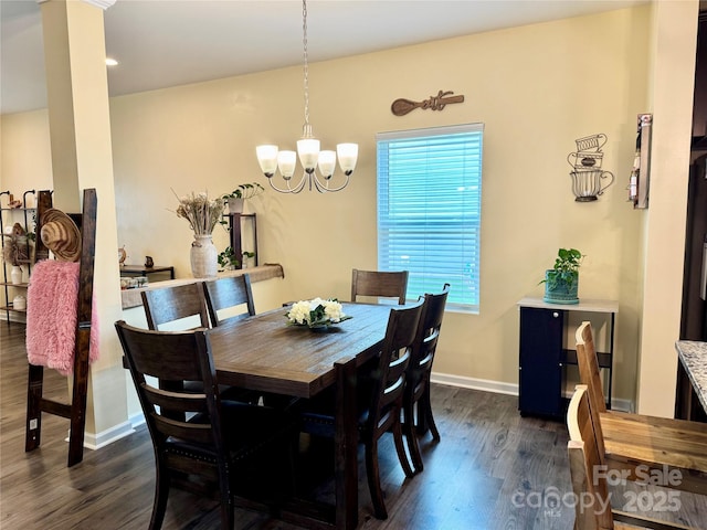 750 Fraternity Row, Kannapolis, NC 28081 - dining space featuring a chandelier, dark wood-style flooring, and baseboards