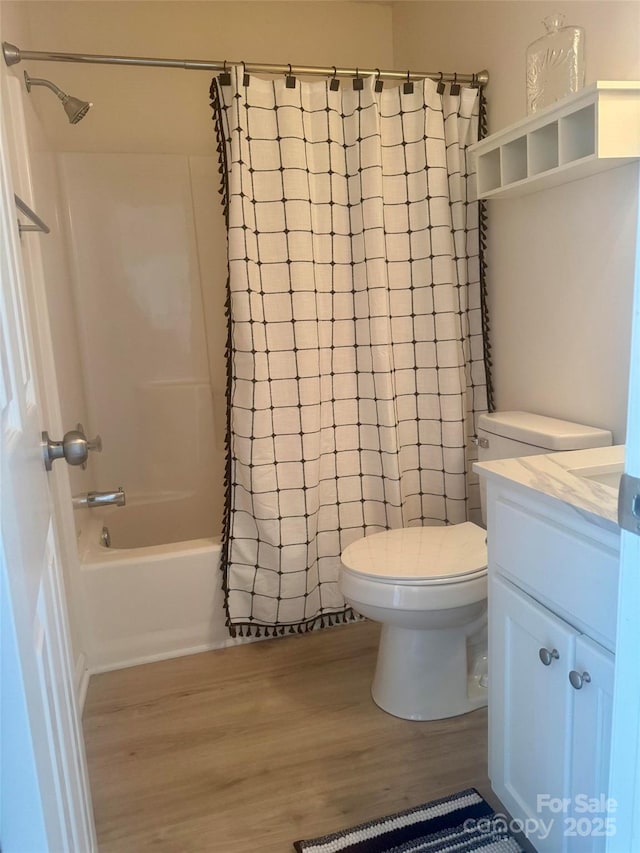 1743 Silver Stream Dr, Rock Hill, SC 29730 - full bathroom with wood finished floors, shower / bath combo with shower curtain, toilet, and vanity