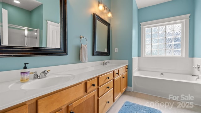 6129 Caseys Side Way, Fort Mill, SC 29708 - full bathroom featuring a garden tub, double vanity, and a stall shower