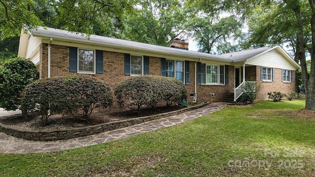 2618 Pineview Dr, Lancaster, SC 29720 - ranch-style home with a front lawn, a chimney, and brick siding