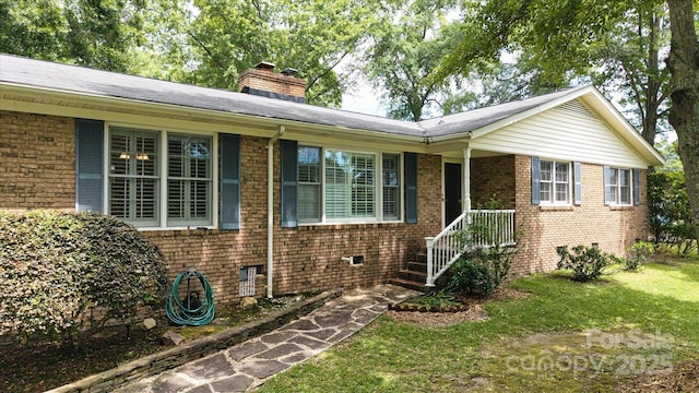 2618 Pineview Dr, Lancaster, SC 29720 - ranch-style house with a chimney, brick siding, and a front lawn
