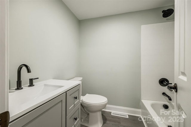 1224 Martin Rd, Hickory Grove, SC 29717 - bathroom featuring toilet, baseboards, vanity, wood finished floors, and shower / bathtub combination