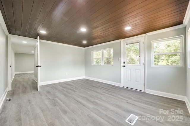 1224 Martin Rd, Hickory Grove, SC 29717 - foyer entrance featuring ornamental molding, wooden ceiling, baseboards, recessed lighting, and wood finished floors