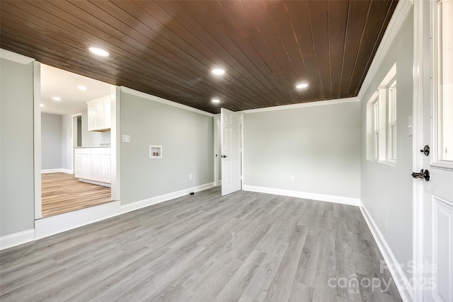 1224 Martin Rd, Hickory Grove, SC 29717 - unfurnished room with wooden ceiling, crown molding, light wood finished floors, recessed lighting, and baseboards