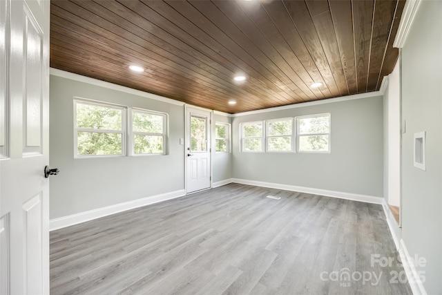 1224 Martin Rd, Hickory Grove, SC 29717 - empty room featuring wooden ceiling, ornamental molding, baseboards, recessed lighting, and wood finished floors