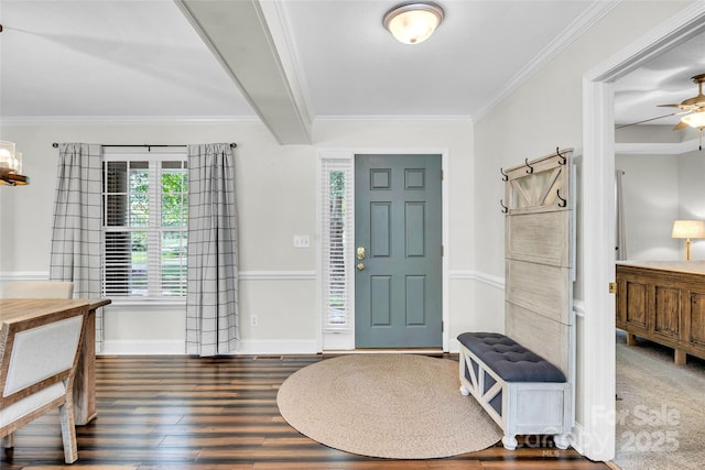 2005 Schofield Pl, Salisbury, NC 28144 - foyer featuring ornamental molding, wood finished floors, baseboards, and ceiling fan