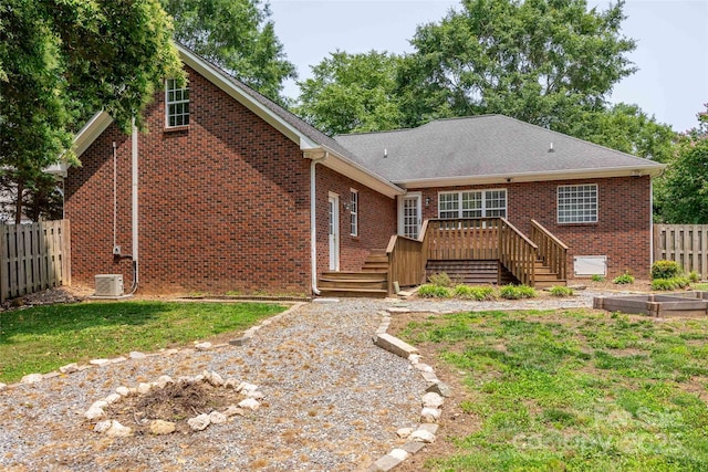 2005 Schofield Pl, Salisbury, NC 28144 - rear view of house featuring a deck, brick siding, and central AC unit