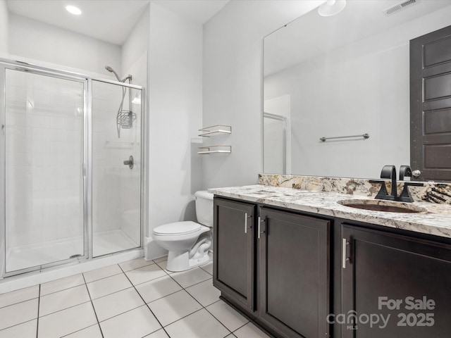 807 Herrons Ferry Rd, Rock Hill, SC 29730 - bathroom featuring toilet, vanity, a shower stall, and tile patterned floors
