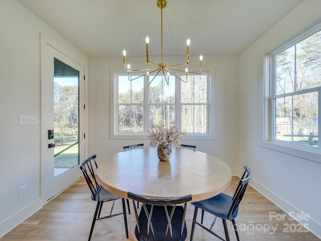 8039 Mcconnell Rd, Denver, NC 28037 - dining area featuring a chandelier, plenty of natural light, and light wood-type flooring