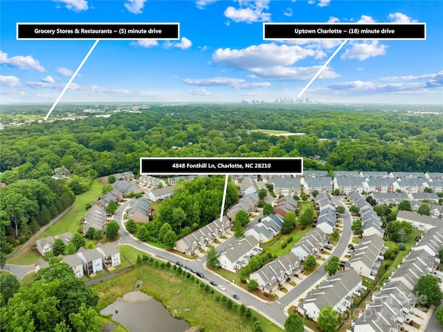 4848 Fonthill Ln, Charlotte, NC 28210 - aerial perspective of suburban area featuring a heavily wooded area