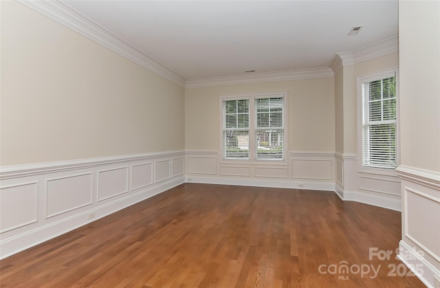 17210 Sulky Plough Rd Unit 1206, Charlotte, NC 28277 - spare room with ornamental molding, wood finished floors, and a wainscoted wall