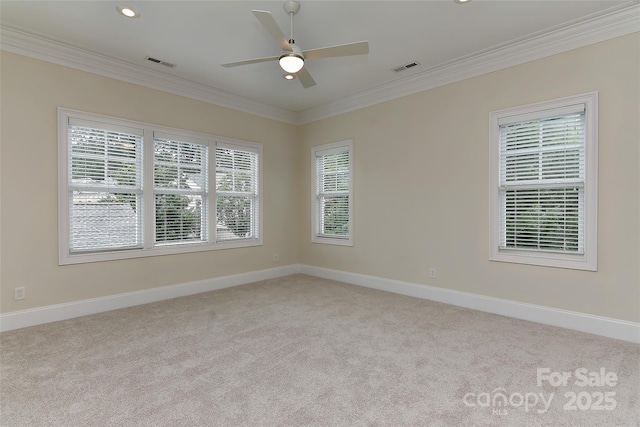 17210 Sulky Plough Rd Unit 1206, Charlotte, NC 28277 - spare room with light colored carpet, crown molding, ceiling fan, baseboards, and recessed lighting