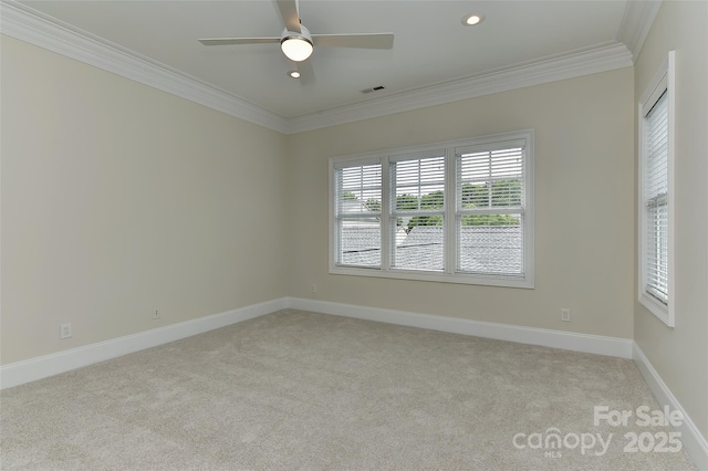 17210 Sulky Plough Rd Unit 1206, Charlotte, NC 28277 - spare room with light carpet, crown molding, recessed lighting, a ceiling fan, and baseboards