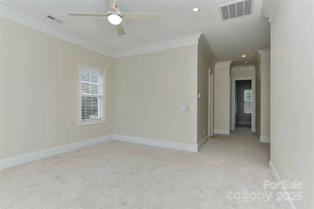17210 Sulky Plough Rd Unit 1206, Charlotte, NC 28277 - empty room with plenty of natural light, light colored carpet, ornamental molding, a ceiling fan, and recessed lighting