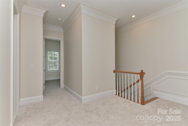 17210 Sulky Plough Rd Unit 1206, Charlotte, NC 28277 - hall featuring an upstairs landing, carpet, crown molding, recessed lighting, and baseboards