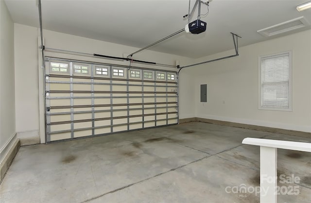17210 Sulky Plough Rd Unit 1206, Charlotte, NC 28277 - garage with electric panel, a garage door opener, and baseboards