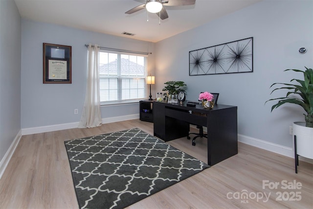 6914 Evanton Loch Rd, Charlotte, NC 28278 - office area with a ceiling fan, wood finished floors, and baseboards
