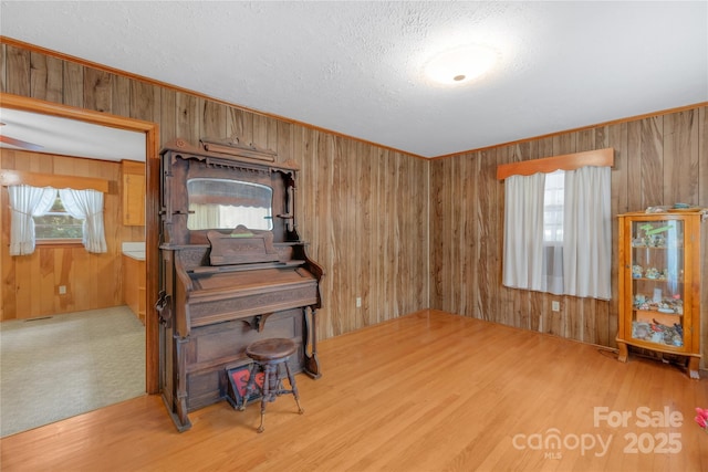 208 Lipe Rd, Troutman, NC 28166 - unfurnished room featuring wood walls, wood finished floors, ornamental molding, and a textured ceiling