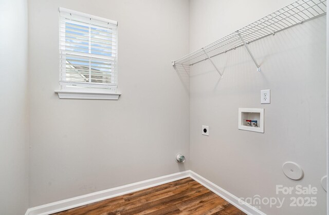 6922 Cascade Dream Ct, Huntersville, NC 28078 - laundry room featuring washer hookup, electric dryer hookup, baseboards, and dark wood-style floors